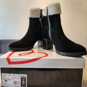 Black Suede Boots with Cream Fur Trim
